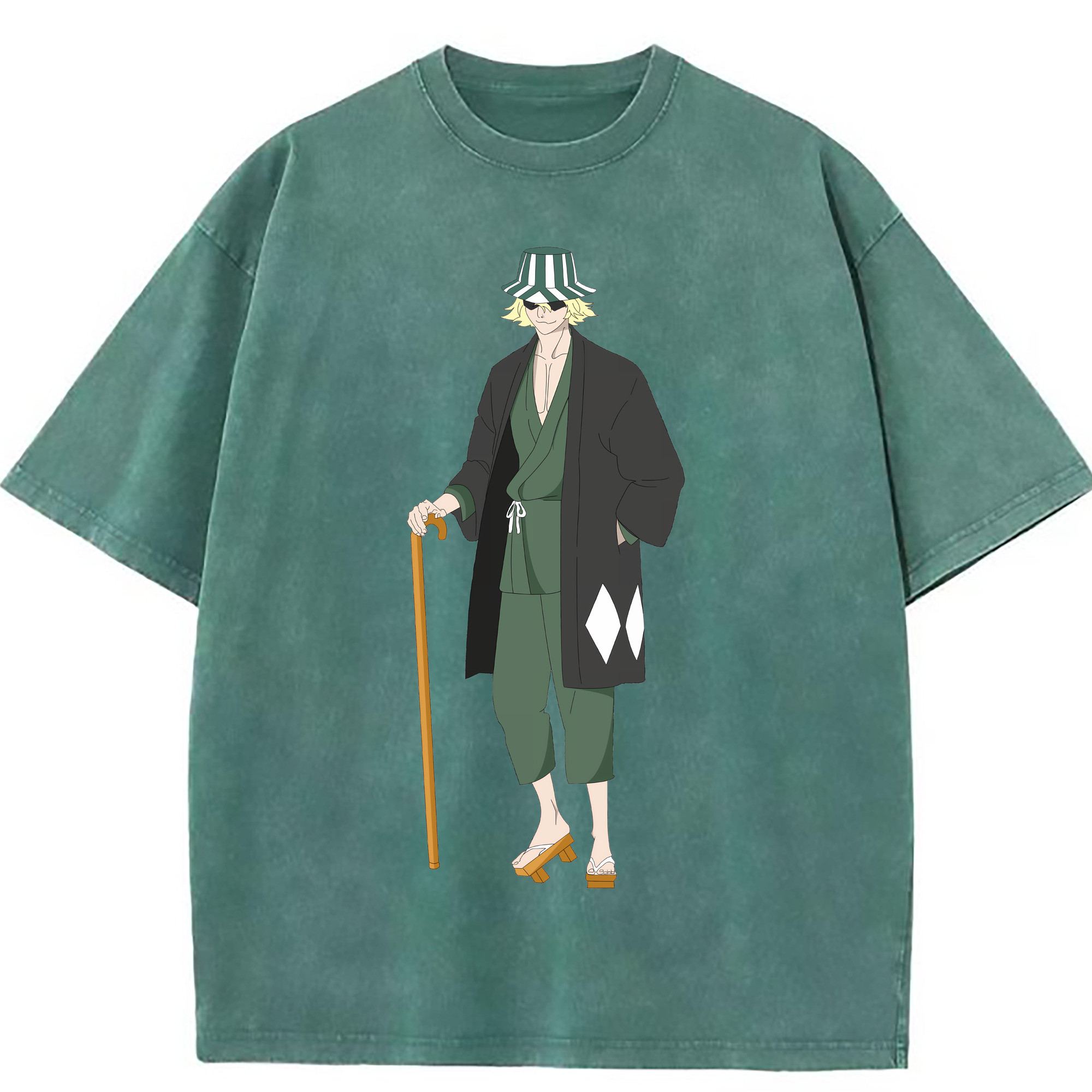 （画像用） "ブリーチ 浦原 喜助（うらはら きすけ） BLEACH Urahara Kisuke " 綿100% ヴィンテージ風 半袖Tシャツ（フロントプリント）
